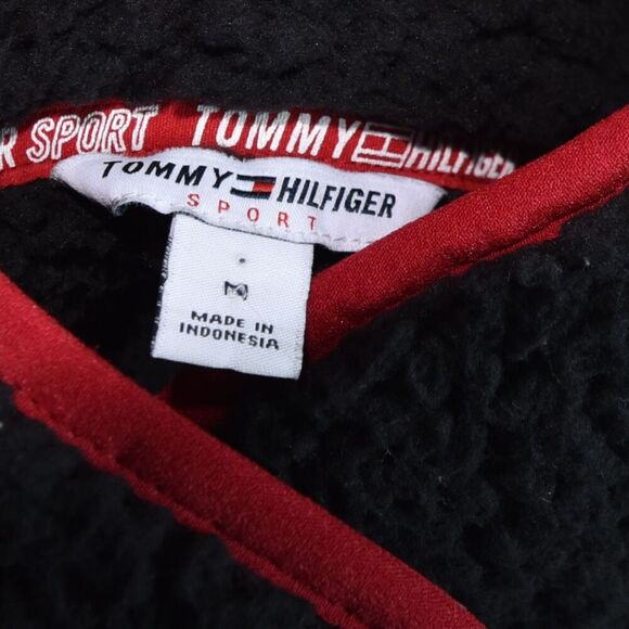 TOMMY HILFIGER Sport Womens 1/4 Snap Sherpa Sweater Medium Black Pullover Crop - Picture 3 of 7